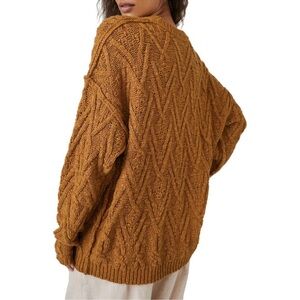 Free People Isla Cable Knit Oversized Stitch Tunic Sweater in Spice Cake NWOT